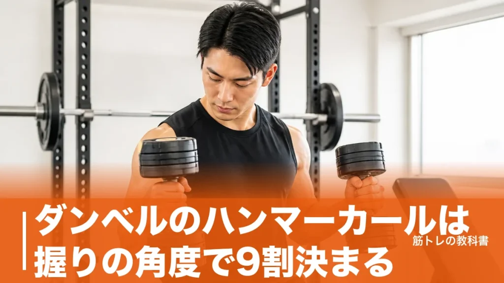ダンベルのハンマーカールは握りの角度で9割決まる｜前腕まで太くする手順と重量の目安のアイキャッチ画像