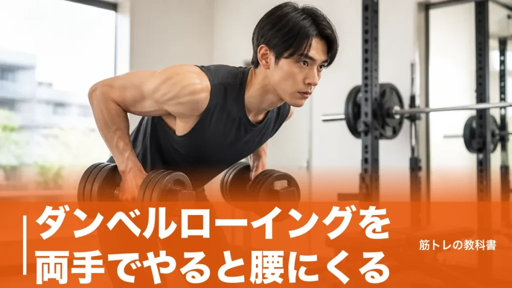 ダンベルローイングを両手でやると腰にくる？前傾40〜60度で背中に効かせる手順のアイキャッチ画像