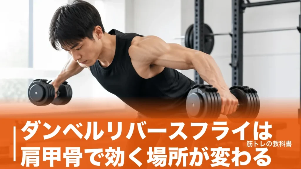 ダンベルリバースフライは肩甲骨で効く場所が変わる｜三角筋後部に効かせる手順と重量の目安のアイキャッチ画像