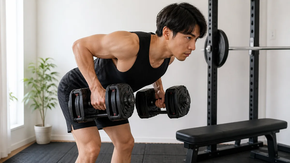 ダンベルベントオーバーローで腕ばかり効く人へ｜前傾35〜45度で背中に入る引き方のアイキャッチ画像