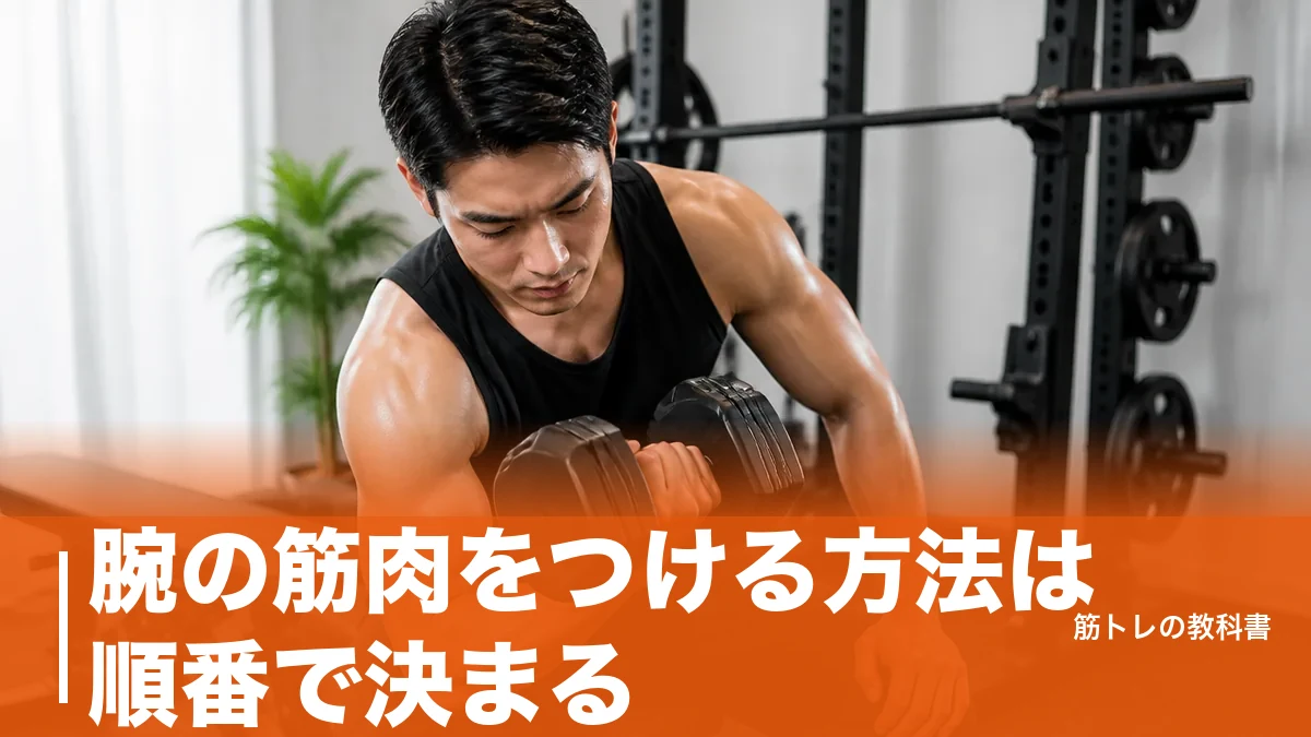 腕の筋肉をつける方法は順番で決まる|4つの筋肉の狙い分けと週2〜3日の組み方のアイキャッチ画像