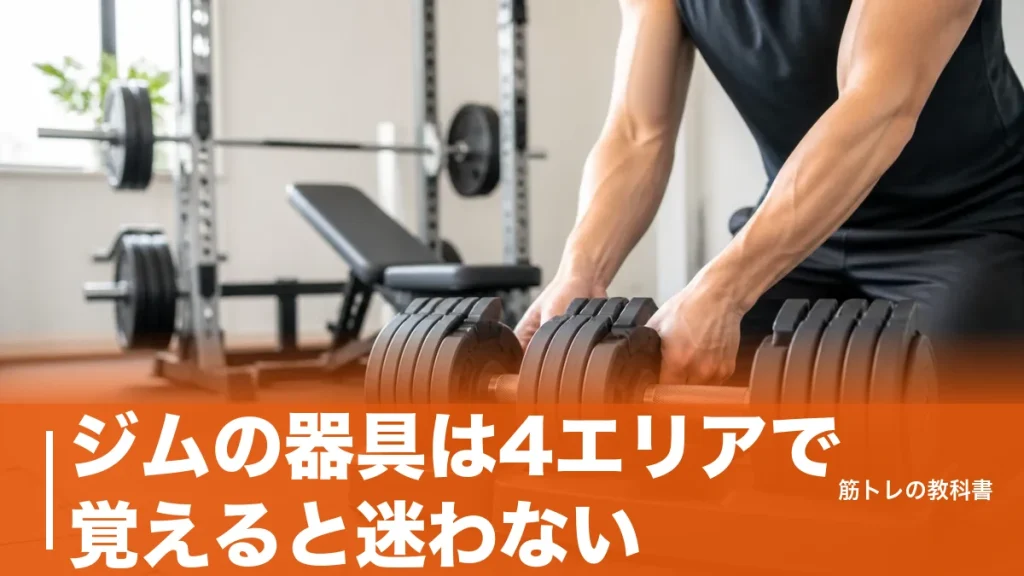 ジムの器具は4エリアで覚えると迷わない｜初心者が触る順番と自宅版の選び方のアイキャッチ画像
