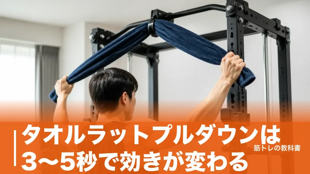 タオルラットプルダウンは3〜5秒で効きが変わる｜広背筋に入れる手順と卒業の目安のアイキャッチ画像