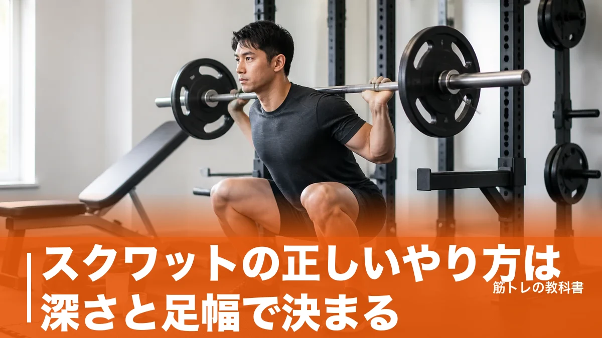 スクワットの正しいやり方は深さと足幅で決まる|膝を痛めない手順と週2〜3日の頻度のアイキャッチ画像