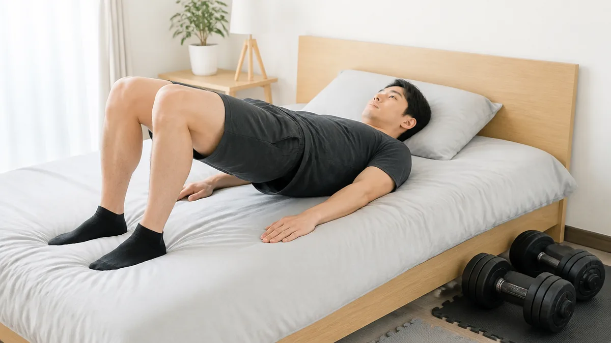 ベッドの上 筋トレの基本メニュー|仰向けでできる4種目の解説画像